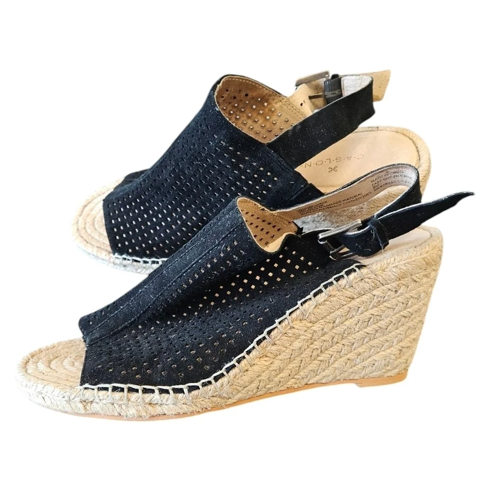 Caslon Black Leather Wedge Sandals Womens